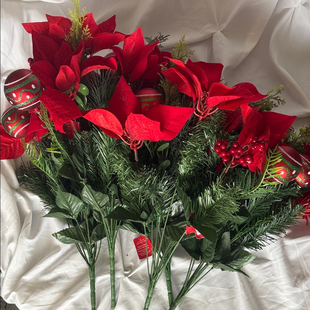 Set of 5 Red Poinsettia Holiday Floral